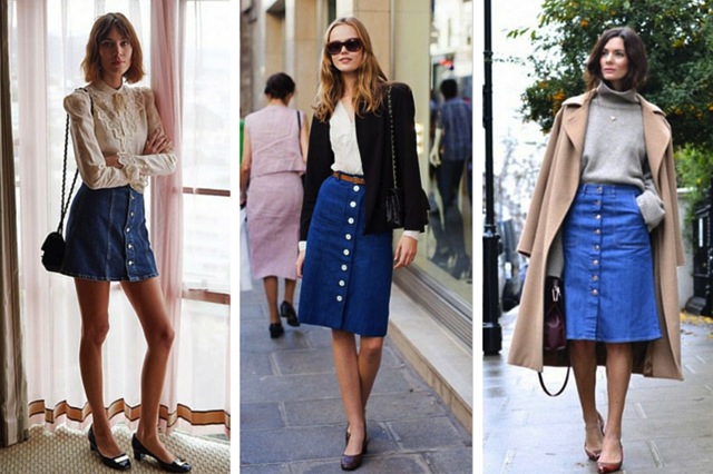 How To Style Button Up Denim Skirts For Fall | The Jeans Blog