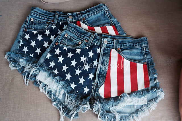 flag jean shorts