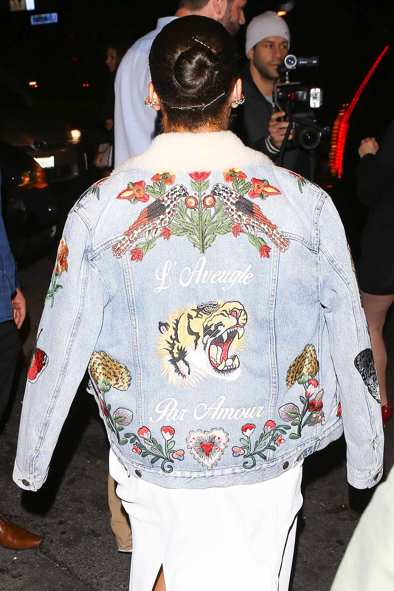 Rihanna Wears A Gucci Embroidered Denim Jacket THE JEANS BLOG