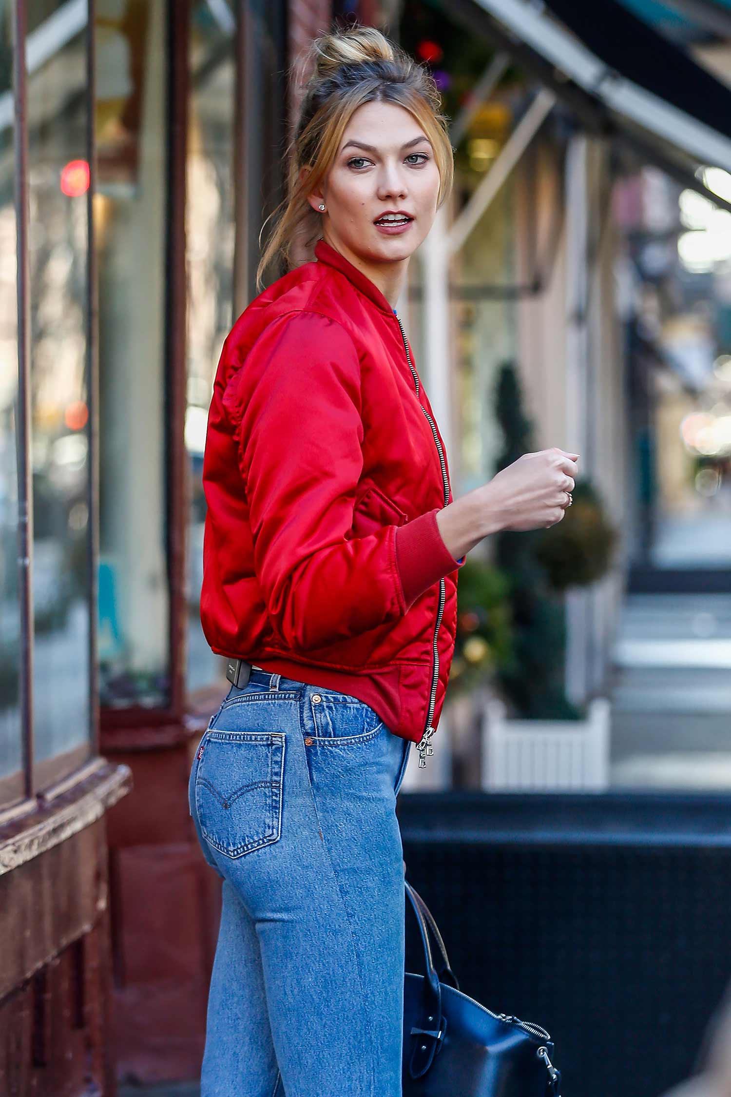 karlie-kloss-red-jacket-redone-levis-jeans