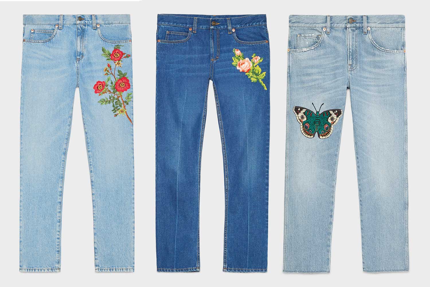 Gucci Snake Embroidered Slim-fit Jeans in Blue for Men