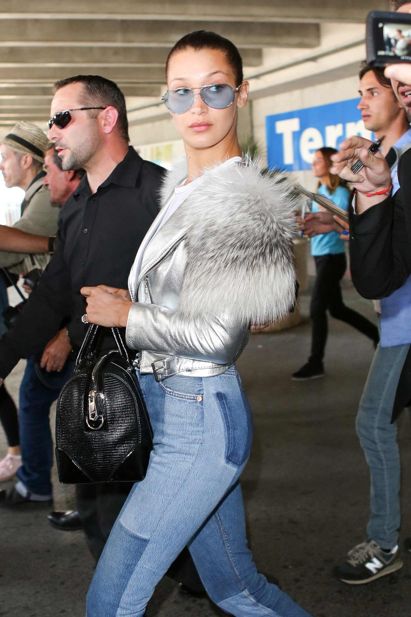 Bella Hadid Wears Redone Levis Patch Denim Jeans The Jeans Blog 