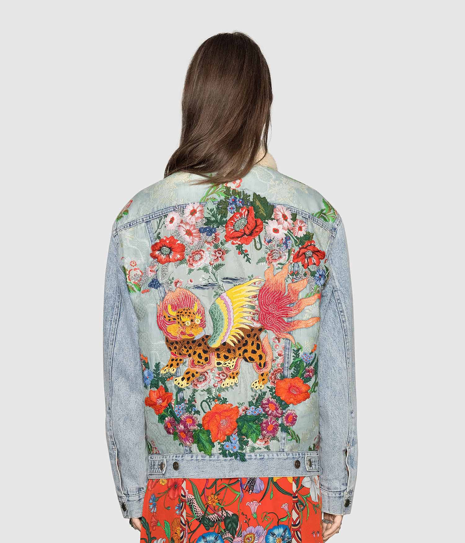 Gucci denim shop embroidered jacket