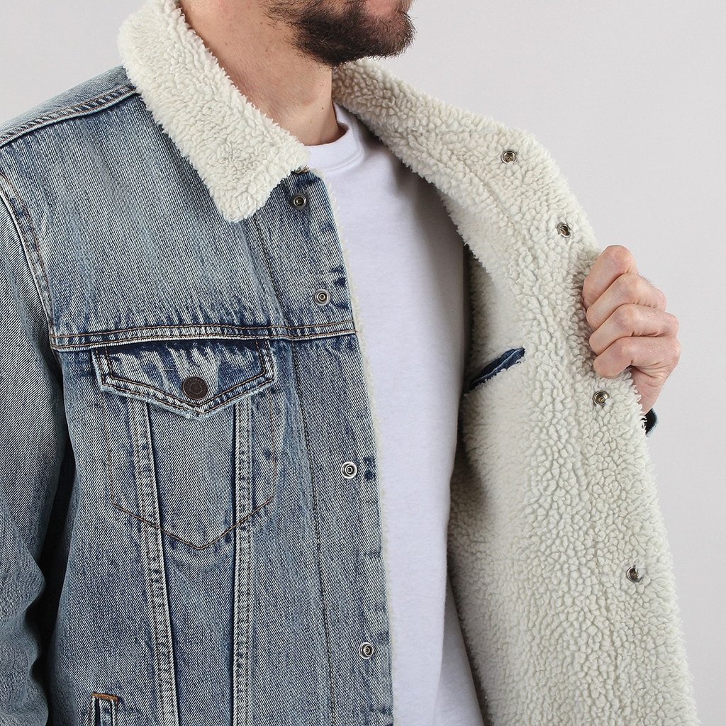 levi's mens type 3 sherpa trucker jacket fine line sherpa