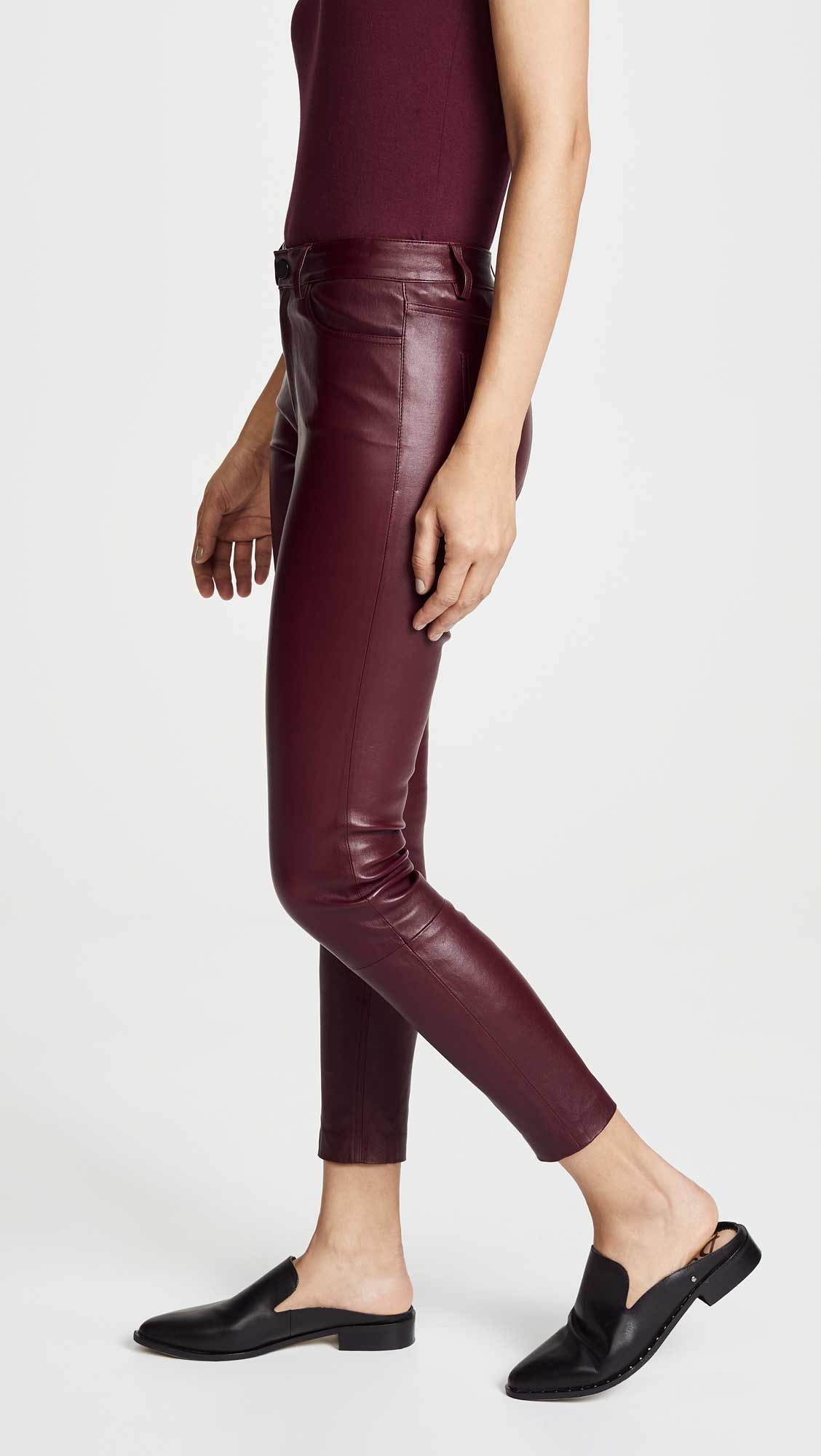 How to Wear Leather Pants burgundy leather culottes and tan sweater high  heels  Divine Style