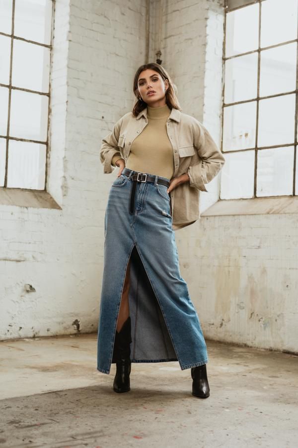 This Fall 2022 Trend Redefined the Long Denim Skirt - Madison to Melrose