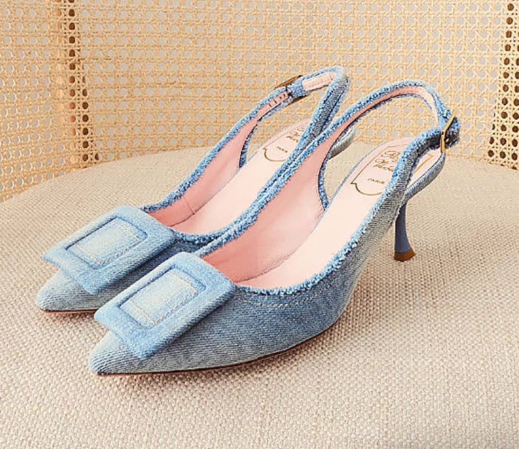 Glamorous strappy heel sandals in denim blue | ASOS