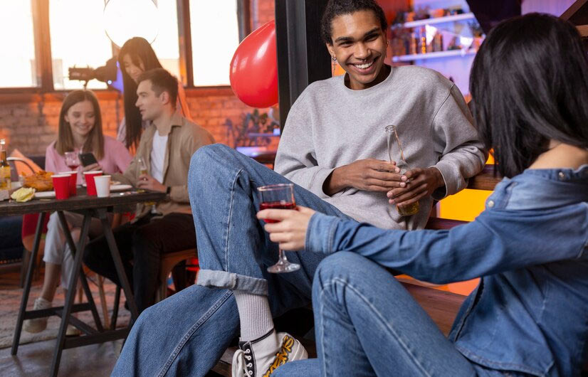 friends enjoying drinks at a casual party